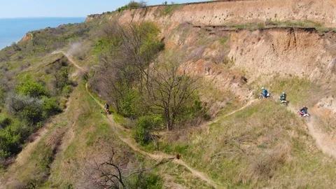 Aerial view of the final stage of the Enduro extreme race on the seashore in 4K. Stock Footage 90051566