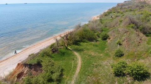 Aerial view of the final stage of the Enduro extreme race on the seashore in 4K. Stock Footage 90053416