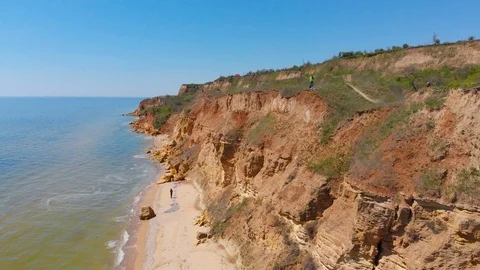 Aerial view of the final stage of the Enduro extreme race on the seashore in 4K. Stock Footage 90053921