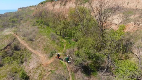 Aerial view of the final stage of the Enduro extreme race on the seashore in 4K. Stock Footage 90058735