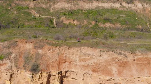 Aerial view of the final stage of the Enduro extreme race on the seashore in 4K. Stock Footage 90060141