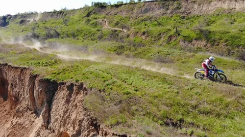 Aerial view of the final stage of the Enduro extreme race on the seashore in 4K. Stock Footage 90064076