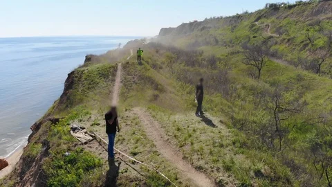 Aerial view of the final stage of the Enduro extreme race on the seashore in 4K. Stock Footage 90064534