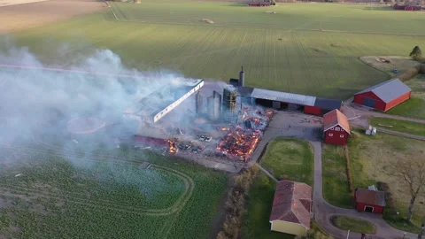 Aerial view, Fire in a barn Stock Footage 196924129