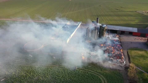 Aerial view, Fire in a barn Stock Footage 196924133
