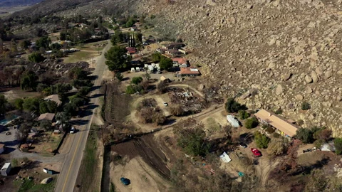 Aerial view of fire damaged location in San Bernardino, California Видео 341247190