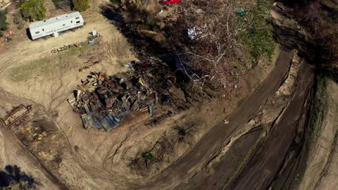 Aerial view of fire damaged location in San Bernardino, California Stock Footage 341248030