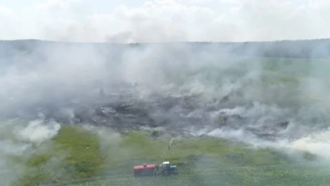 Aerial view of Fire in the field. Stock Footage 134691044