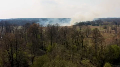 Aerial view of fire on fields Stock Footage 106107082
