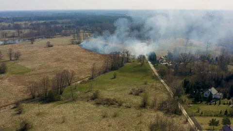 Aerial view of fire on the fields Stock Footage 106107083