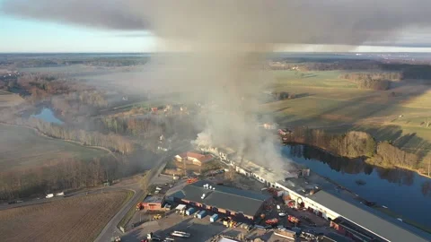 Aerial view, fire in an industry Stock Footage 147330514