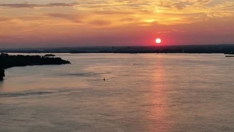 Aerial View of a Fire Sky Sunset over Delaware River Stock Footage 285369913
