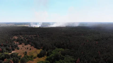 Aerial View of Fire in Wheat Field. Flying over Smoke above Agricultural Fields Stock Footage 135357967
