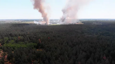 Aerial View of Fire in Wheat Field. Flying over Smoke above Agricultural Fields Stock Footage 135358579