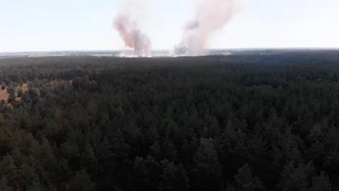Aerial View of Fire in Wheat Field. Flying over Smoke above Agricultural Fields Stock Footage 135360454