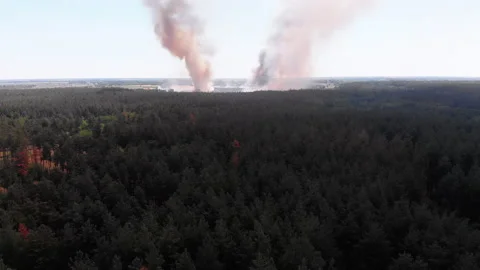 Aerial View of Fire in Wheat Field. Flying over Smoke above Agricultural Fields Stock Footage 135394465