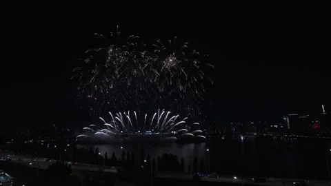 Aerial view of Firework Display During Seoul International Firework Stock Footage 287605762
