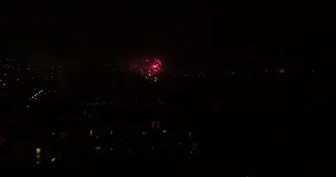 Aerial View of Fireworks Around Beach in Night Vidéo 103499279