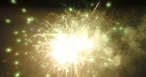 Aerial View of Fireworks Around Beach in Night Stock Footage 103499471