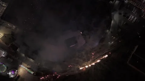 Aerial View Of Fireworks Display Exploding Over Baseball Stadium At Night Video stock 339105579