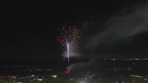 An Aerial View of a Fireworks Display on a Summer Night Stock Footage 264852828