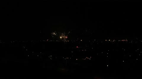 Aerial View Of Fireworks Exploding In The Night Sky. Stock Footage 231453581