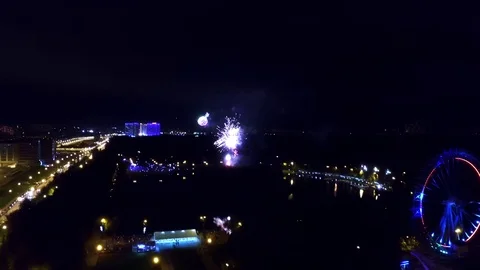 Aerial view of the fireworks at night Stock Footage 71965635