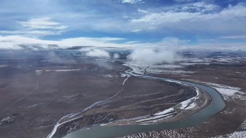 Aerial view of the First Bend of the Yellow River in Zoige Stock Footage 332588438