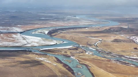 Aerial view of the First Bend of the Yellow River in Zoige Stock Footage 332588442