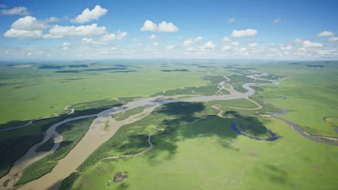 Aerial View of the First Bend of Yellow River in Ruoergai Grassland Wetland 스톡 동영상 346837133