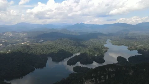 Aerial view of the first dam in Malaysia for water supply Stock Footage 148489498