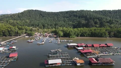 Aerial view of Fish cages, floating house and river in Sungai Petani, Kedah. Stock Footage 152597136