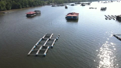Aerial view of Fish cages, floating house and river in Sungai Petani, Kedah. Stock Footage 152597219