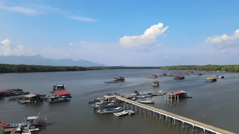 Aerial view of Fish cages, floating house and river in Sungai Petani, Kedah. Stock Footage 152597534
