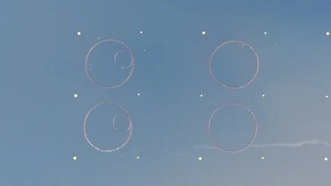 Aerial view of fish farming cages in Senja, Norway. Stock Footage 339642425
