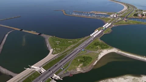 Aerial View of the Fish Migration River at the Afsluitdijk Stock Footage 335999177