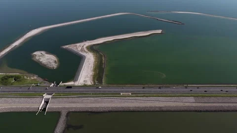 Aerial View of the Fish Migration River at the Afsluitdijk Stock Footage 335999201