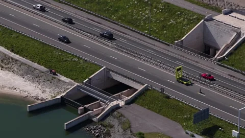 Aerial View of the Fish Migration River at the Afsluitdijk Stock Footage 335999517