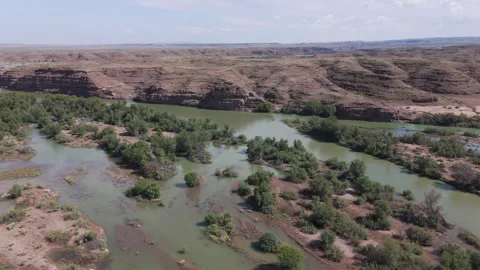 Aerial view of fish river after rainfall, Namibia Stock Footage 335268994