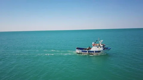 Aerial view of a fishing boat Stock Footage