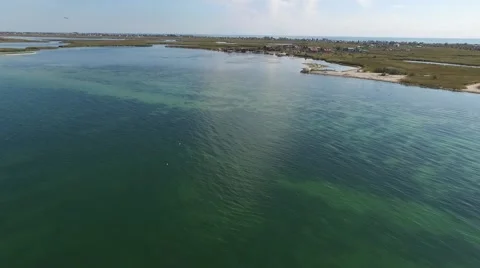 Aerial view of a fishing village Stock Footage