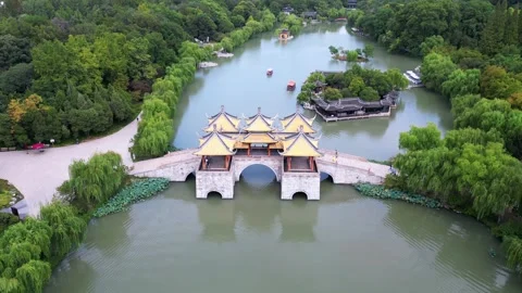 Aerial View of Five Pavilion Bridge in Yangzhou, Jiangsu Stock Footage 347630300