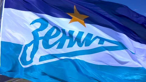 Aerial view of the flag of Zenith - the main football team of St. Petersburg Stock Footage 137032449