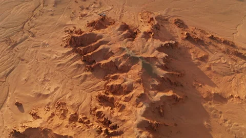 Aerial view of Flaming Cliffs in Bayanzag valley. Mongolia, Gobi desert Video stock 131089535