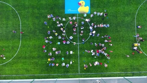 Aerial view of flash mob Stock Footage 130838038