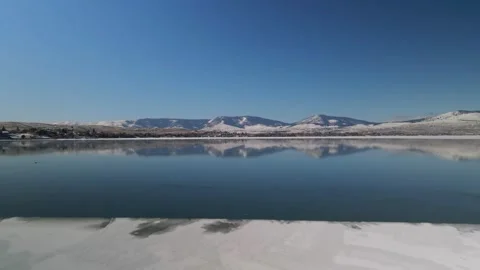 Aerial View of Flathead Lake in Winter, Montana Stock Footage 346811028