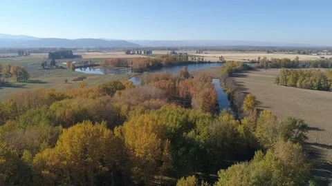 Aerial view of flathead River in Northwest Montana, 4K Stockbeeldmateriaal 104721774