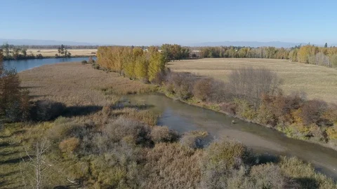 Aerial view of flathead River in Northwest Montana, 4K Stockbeeldmateriaal 104774877