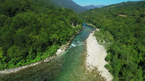 Aerial view, flight above mountain river, Flying over Tara river Stock Footage 67465304
