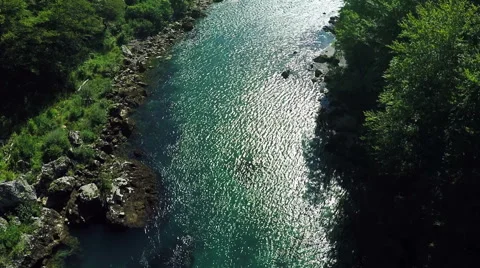 Aerial view, flight above mountain river, Flying over Tara river 스톡 동영상 67465417